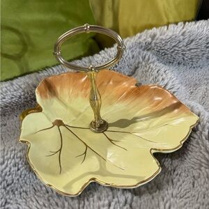 Royal Winton Grimwades England Leaf Shaped Vintage Handled Dish Yellow Copper